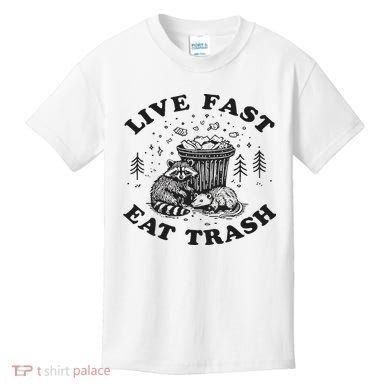 Live Fast Eat Trash Raccoon Possum Kids T-Shirt