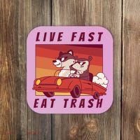 Live Fast Eat Trash Race Car Funny Raccoon Coaster thumb 0