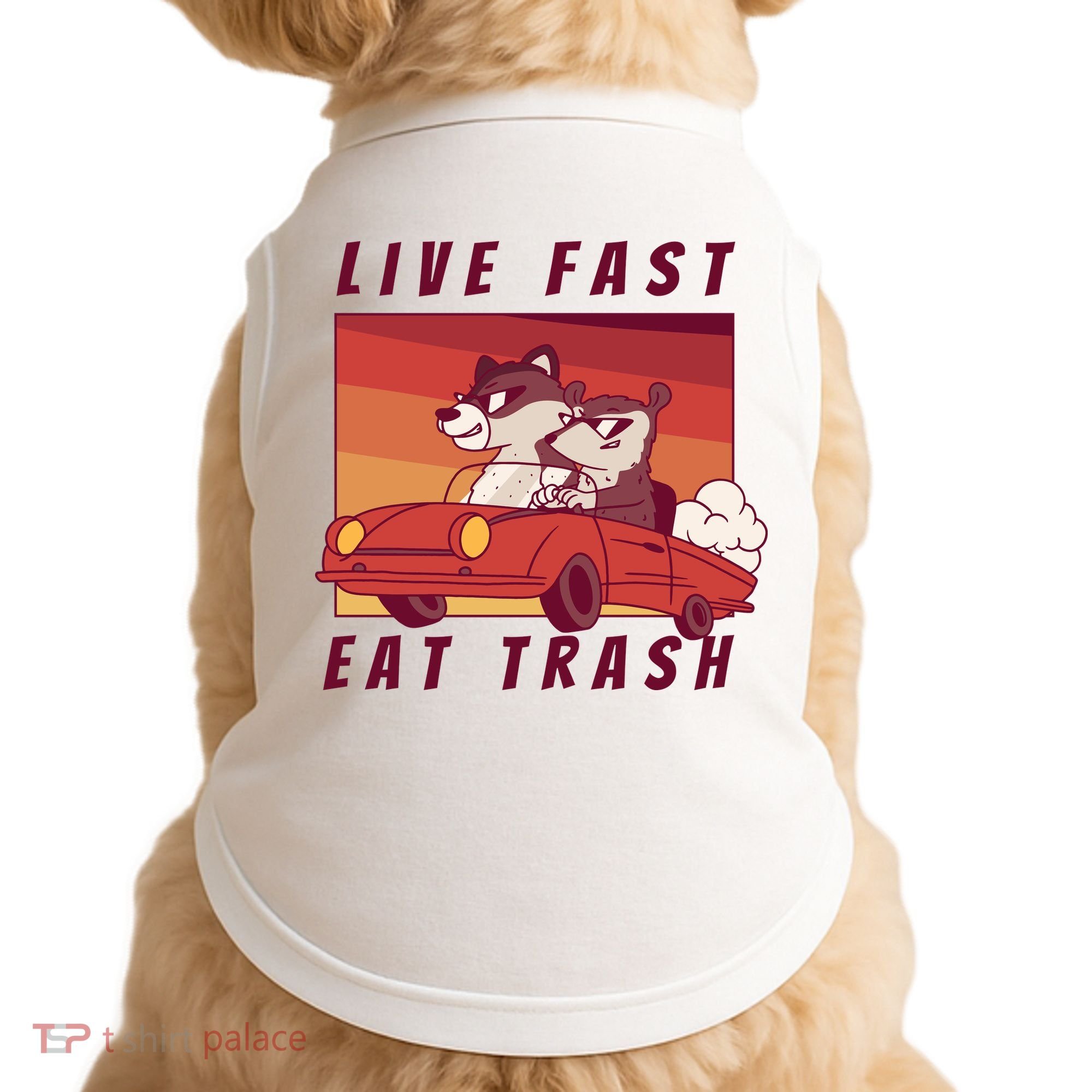 Live Fast Eat Trash Race Car Funny Raccoon Doggie Tank