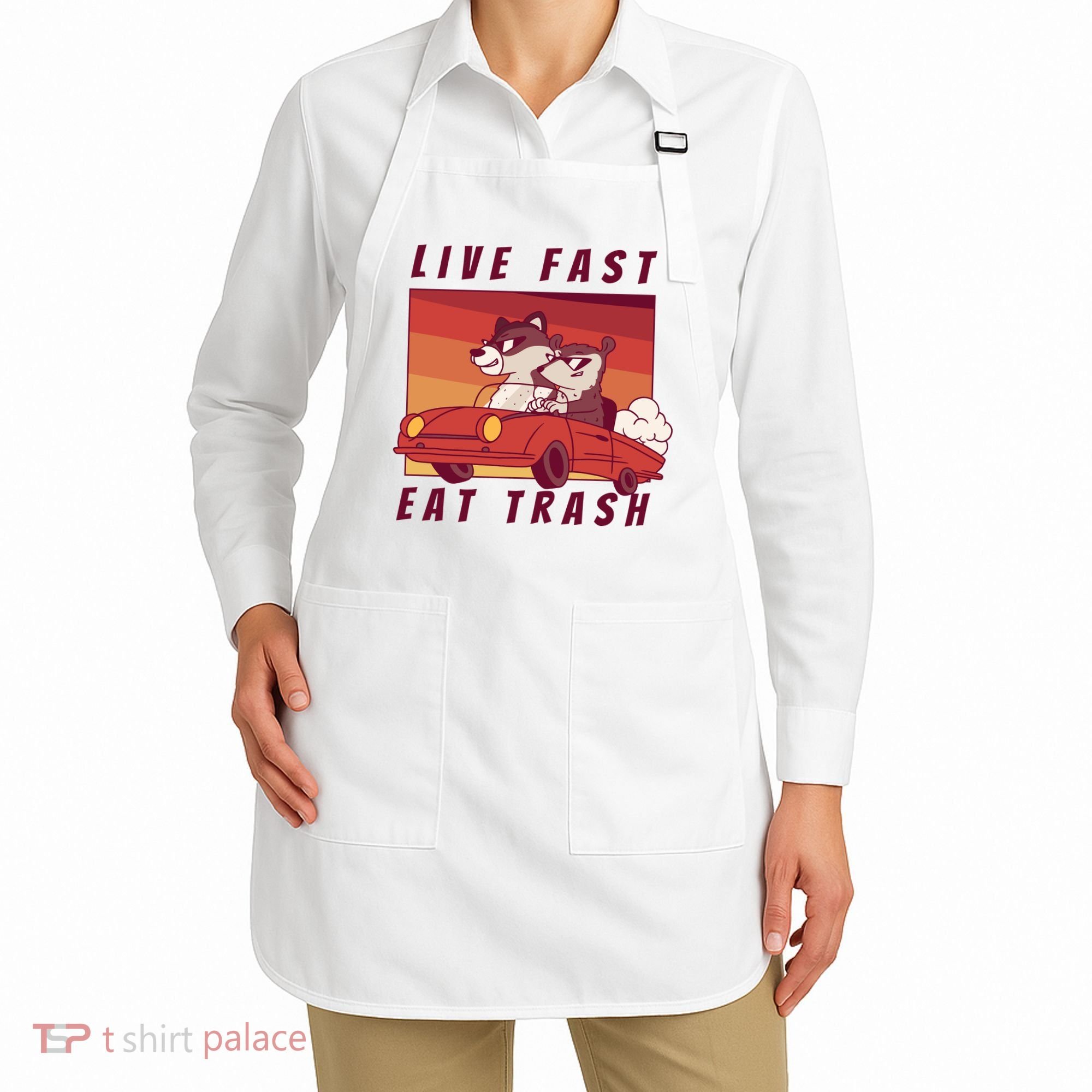 Live Fast Eat Trash Race Car Funny Raccoon Apron