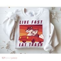 Live Fast Eat Trash Race Car Funny Raccoon Sweatshirt thumb 2