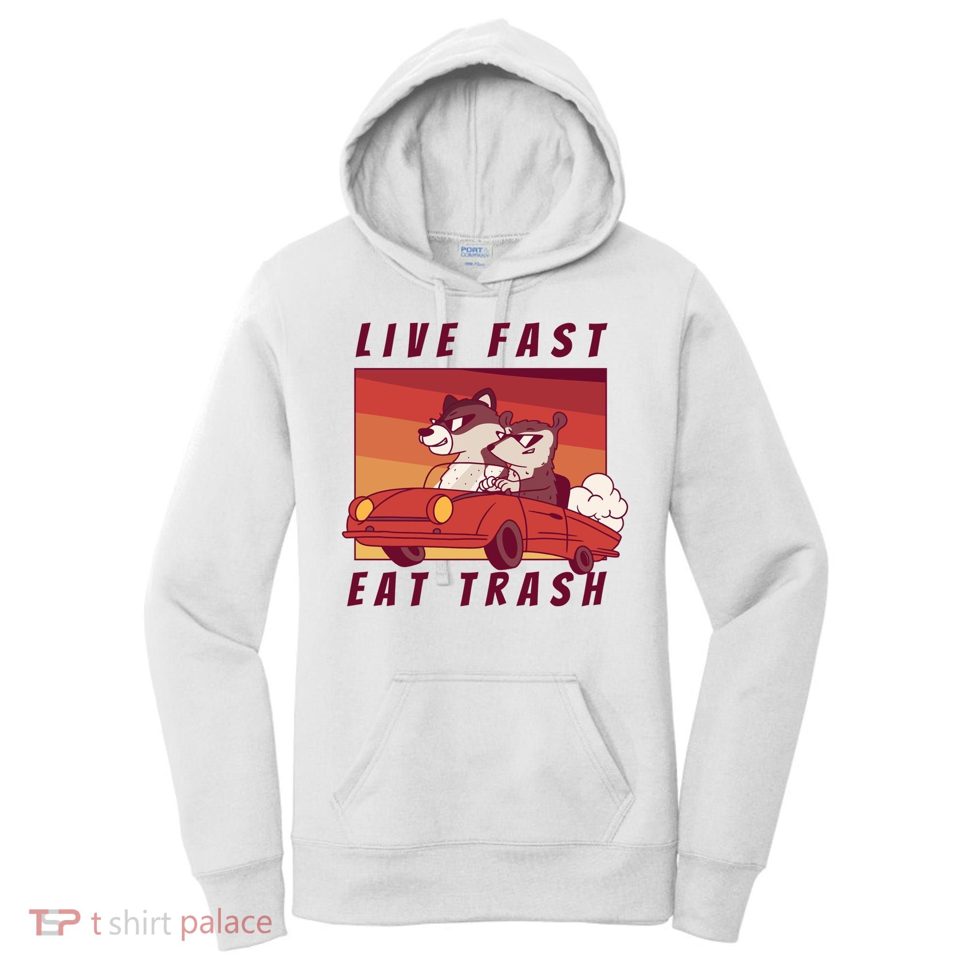 Live Fast Eat Trash Race Car Funny Raccoon Women's Hoodie