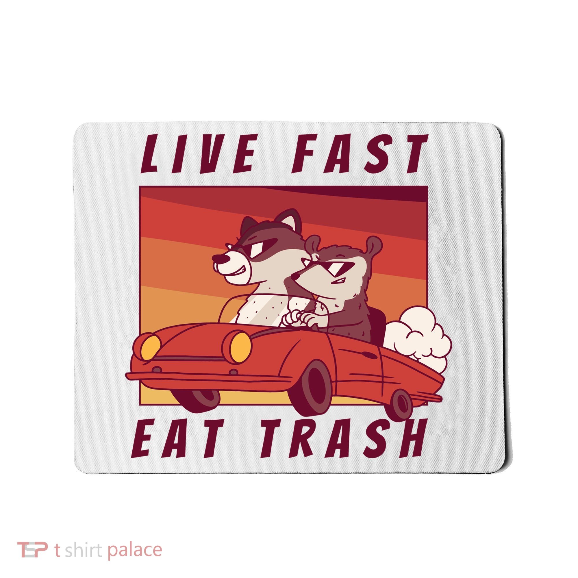 Live Fast Eat Trash Race Car Funny Raccoon Mousepad