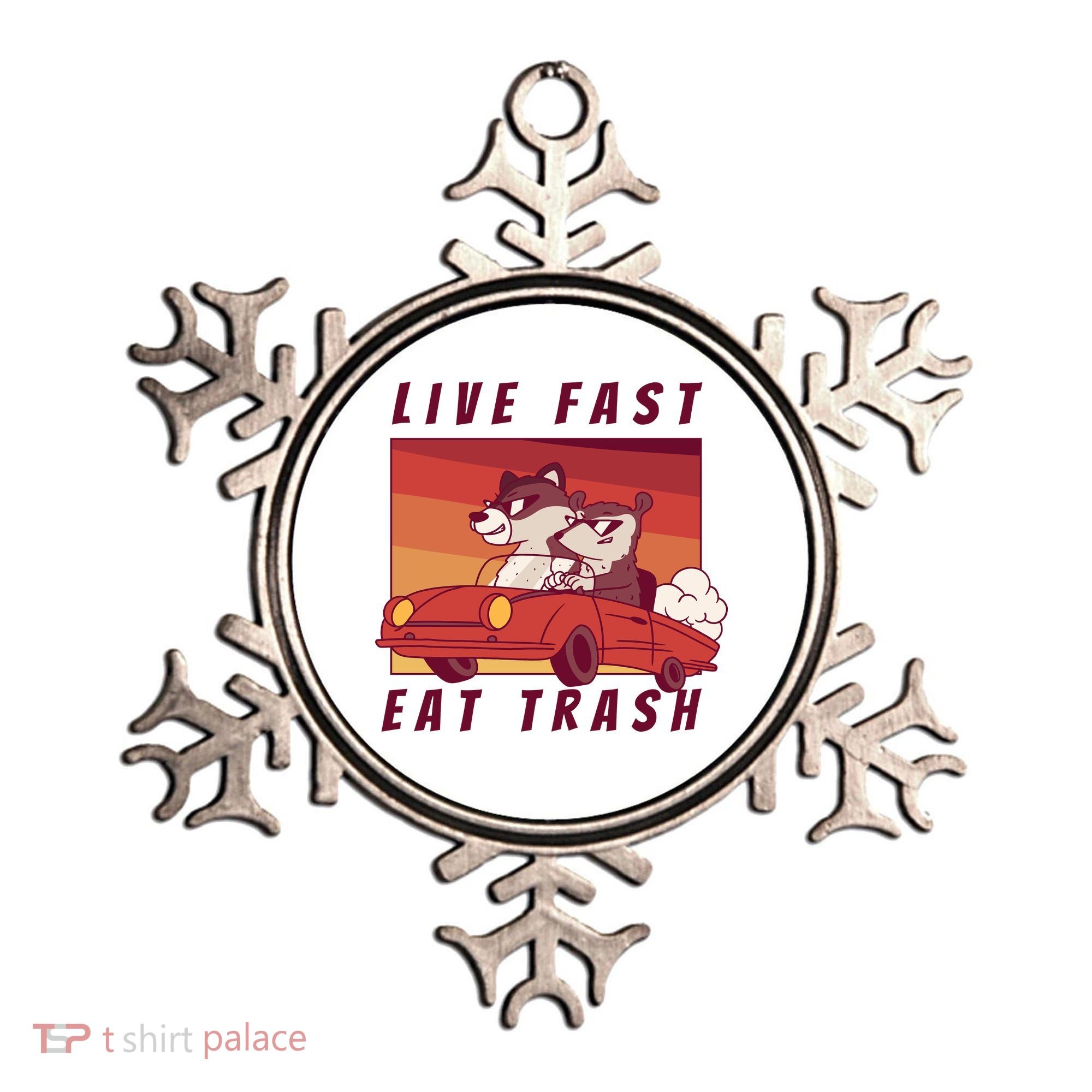 Live Fast Eat Trash Race Car Funny Raccoon Ornament