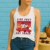 Live Fast Eat Trash Race Car Funny Raccoon Women's Tank Top thumb 2