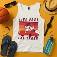 Live Fast Eat Trash Race Car Funny Raccoon Tank Top thumb 4