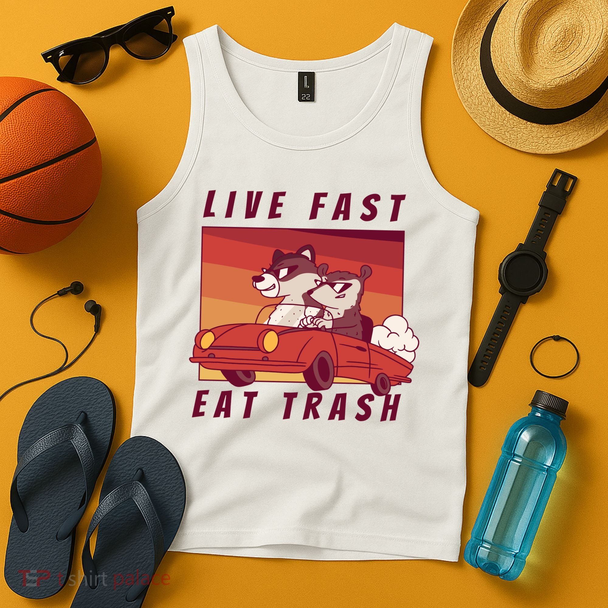Live Fast Eat Trash Race Car Funny Raccoon Tank Top