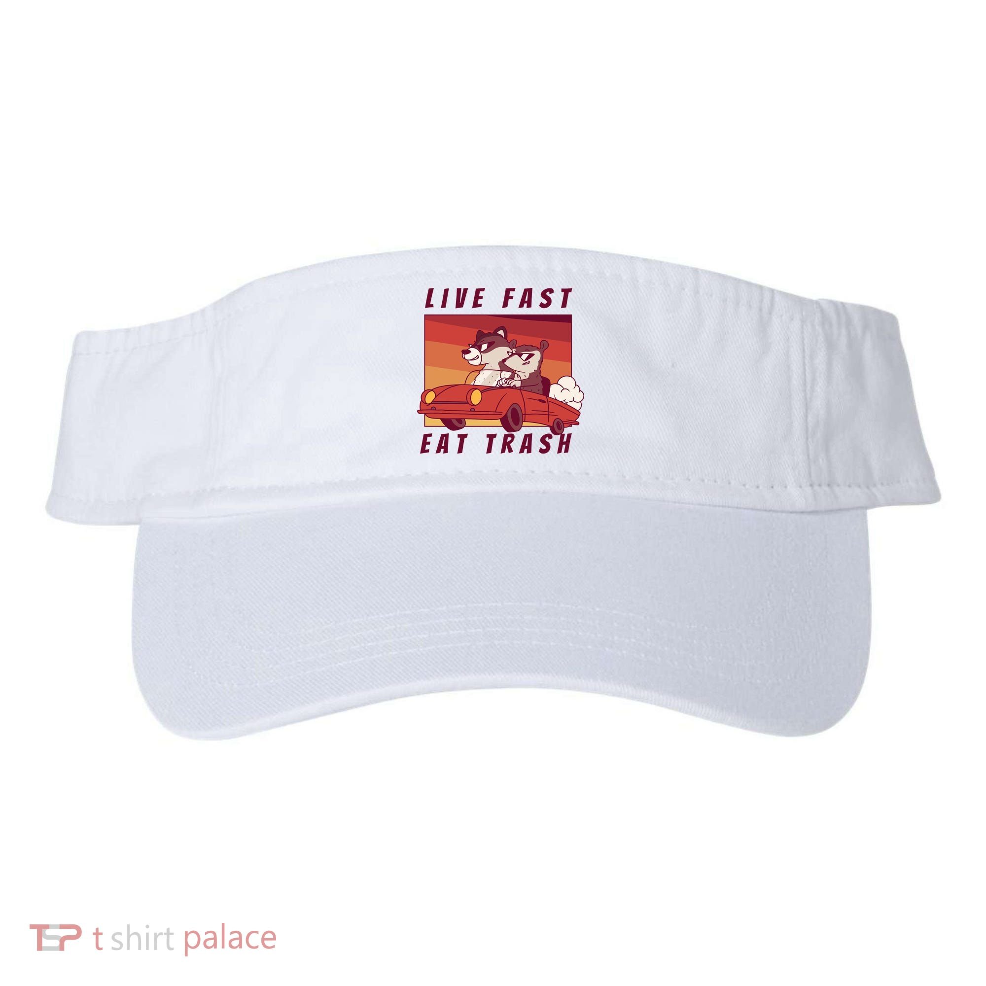 Live Fast Eat Trash Race Car Funny Raccoon Visor