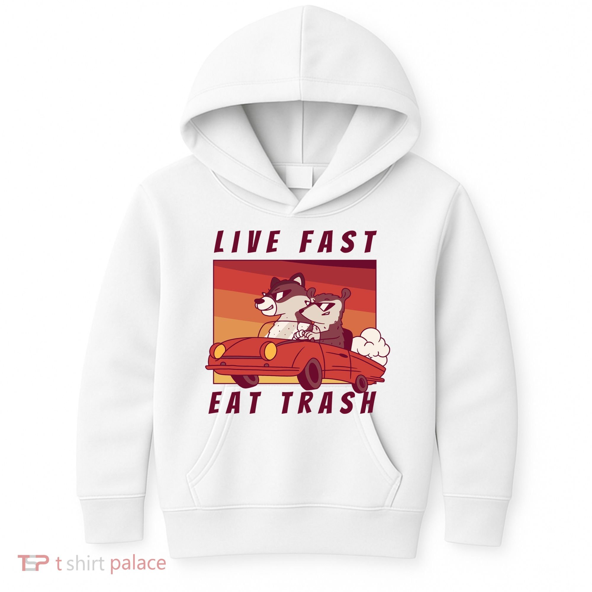 Live Fast Eat Trash Race Car Funny Raccoon Kids Hoodie
