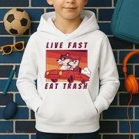 Live Fast Eat Trash Race Car Funny Raccoon Kids Hoodie thumb 2