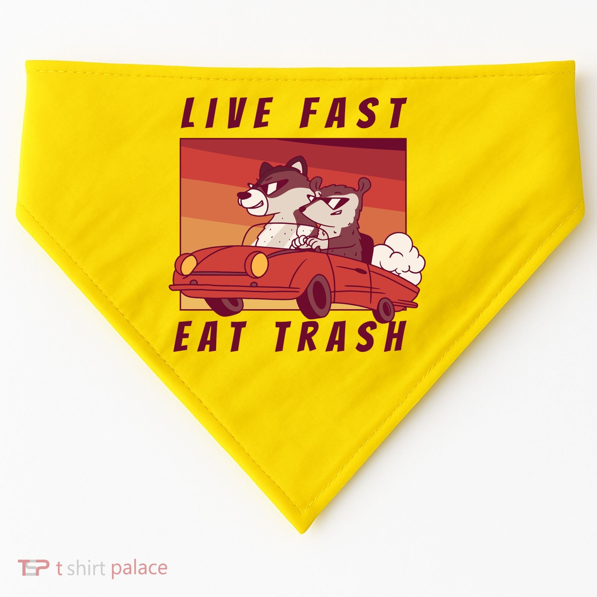 Live Fast Eat Trash Race Car Funny Raccoon USA-Made Doggie Bandana