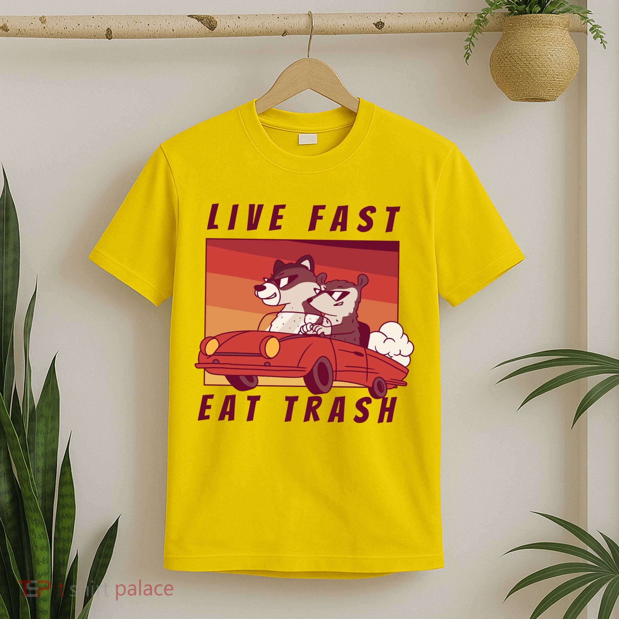 Live Fast Eat Trash Race Car Funny Raccoon T-Shirt