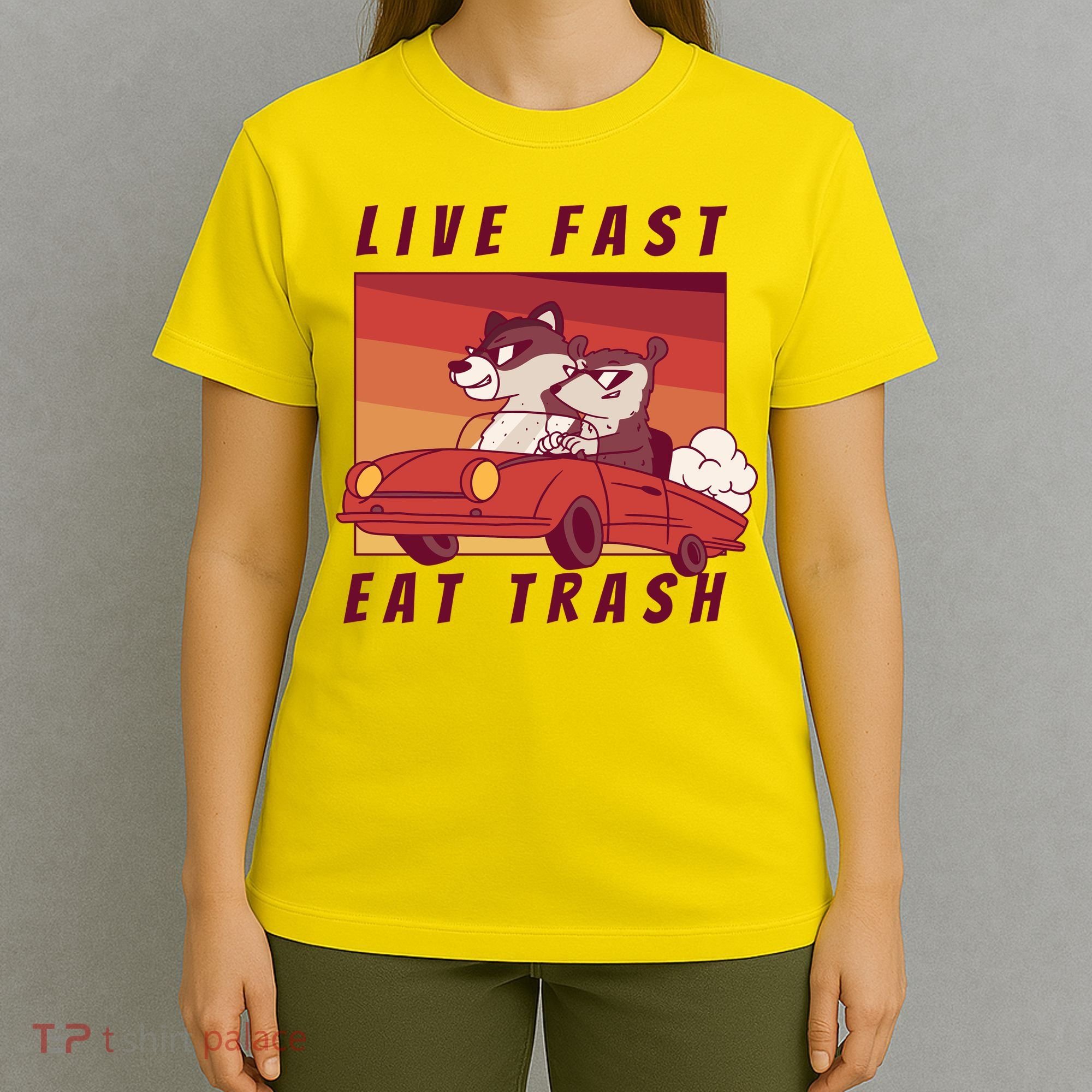 Live Fast Eat Trash Race Car Funny Raccoon T-Shirt