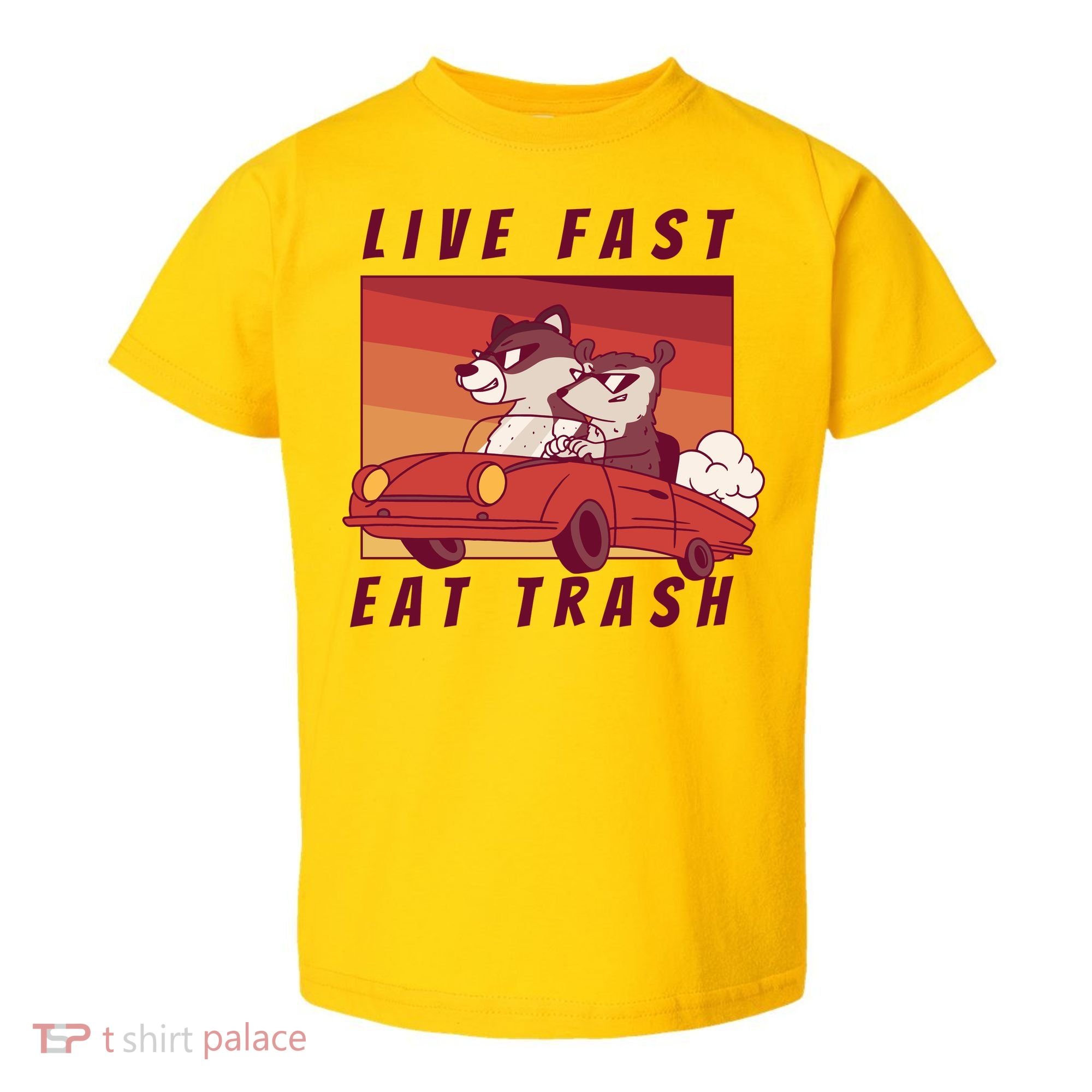 Live Fast Eat Trash Race Car Funny Raccoon Toddler T-Shirt