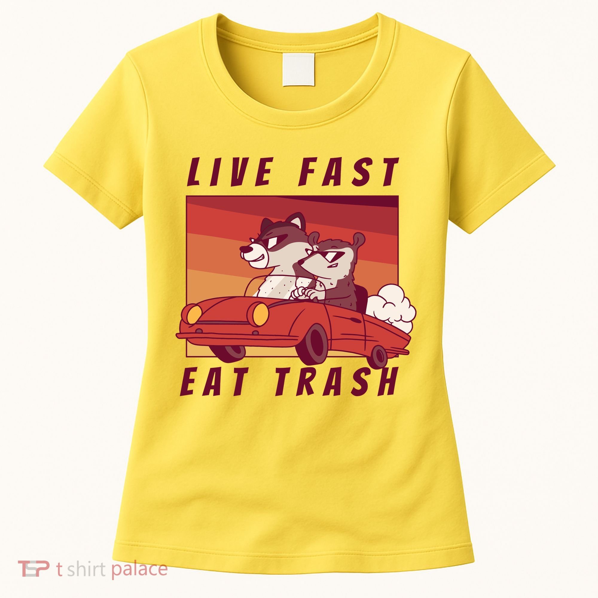 Live Fast Eat Trash Race Car Funny Raccoon Women's T-Shirt