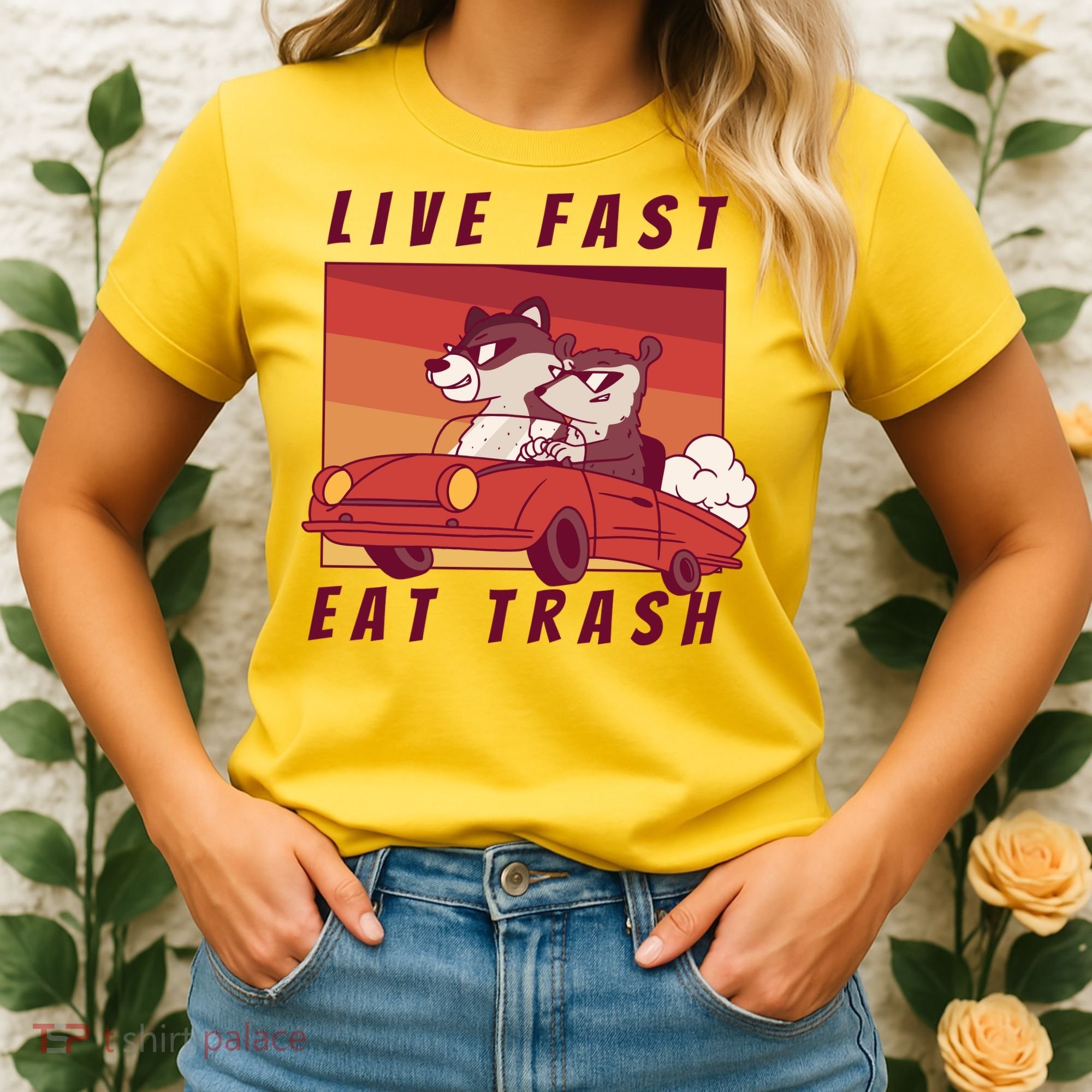 Live Fast Eat Trash Race Car Funny Raccoon Women's T-Shirt