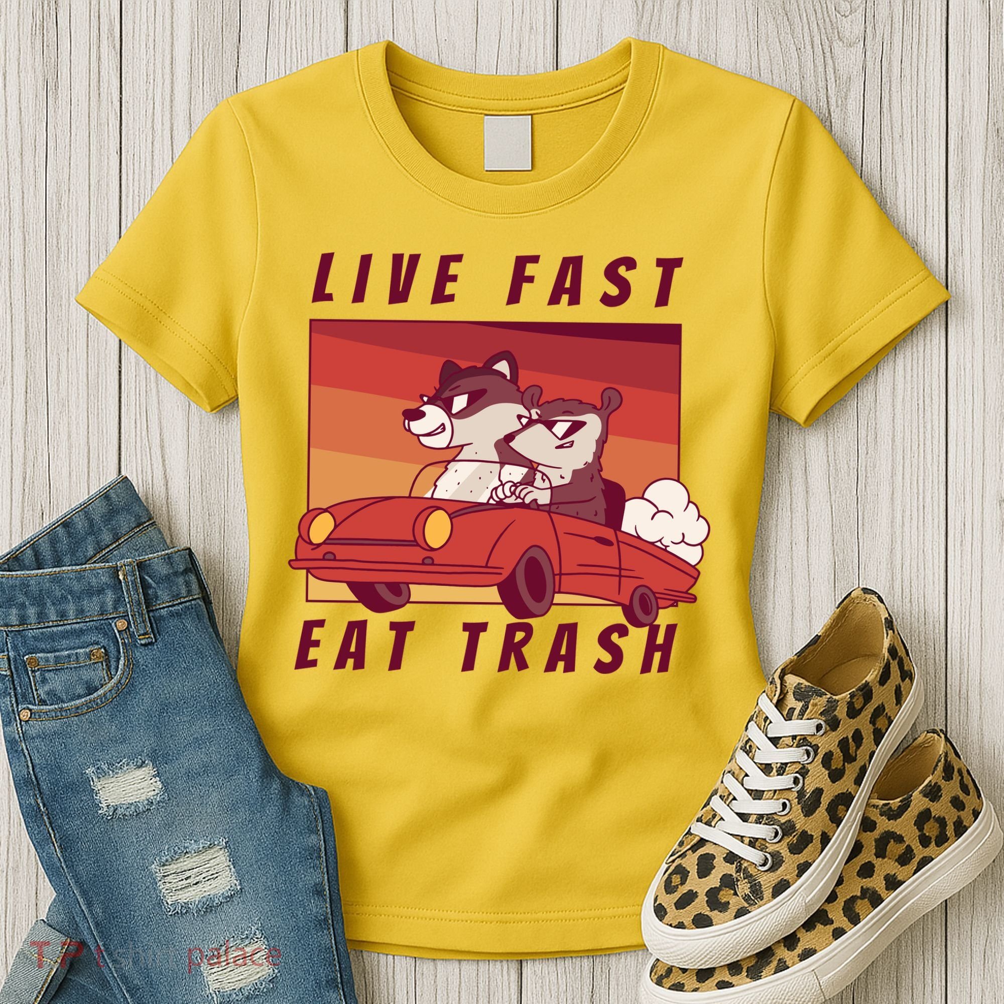 Live Fast Eat Trash Race Car Funny Raccoon Women's T-Shirt