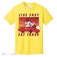Live Fast Eat Trash Race Car Funny Raccoon Kids T-Shirt thumb 0