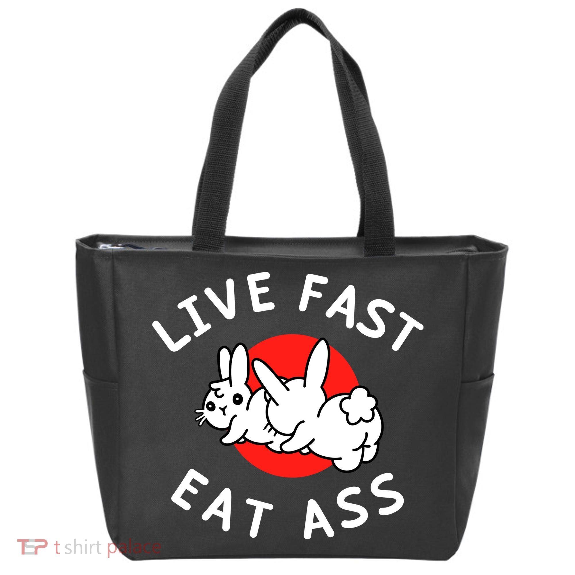 Live Fast Eat Ass Funny Bunny Tote Bag