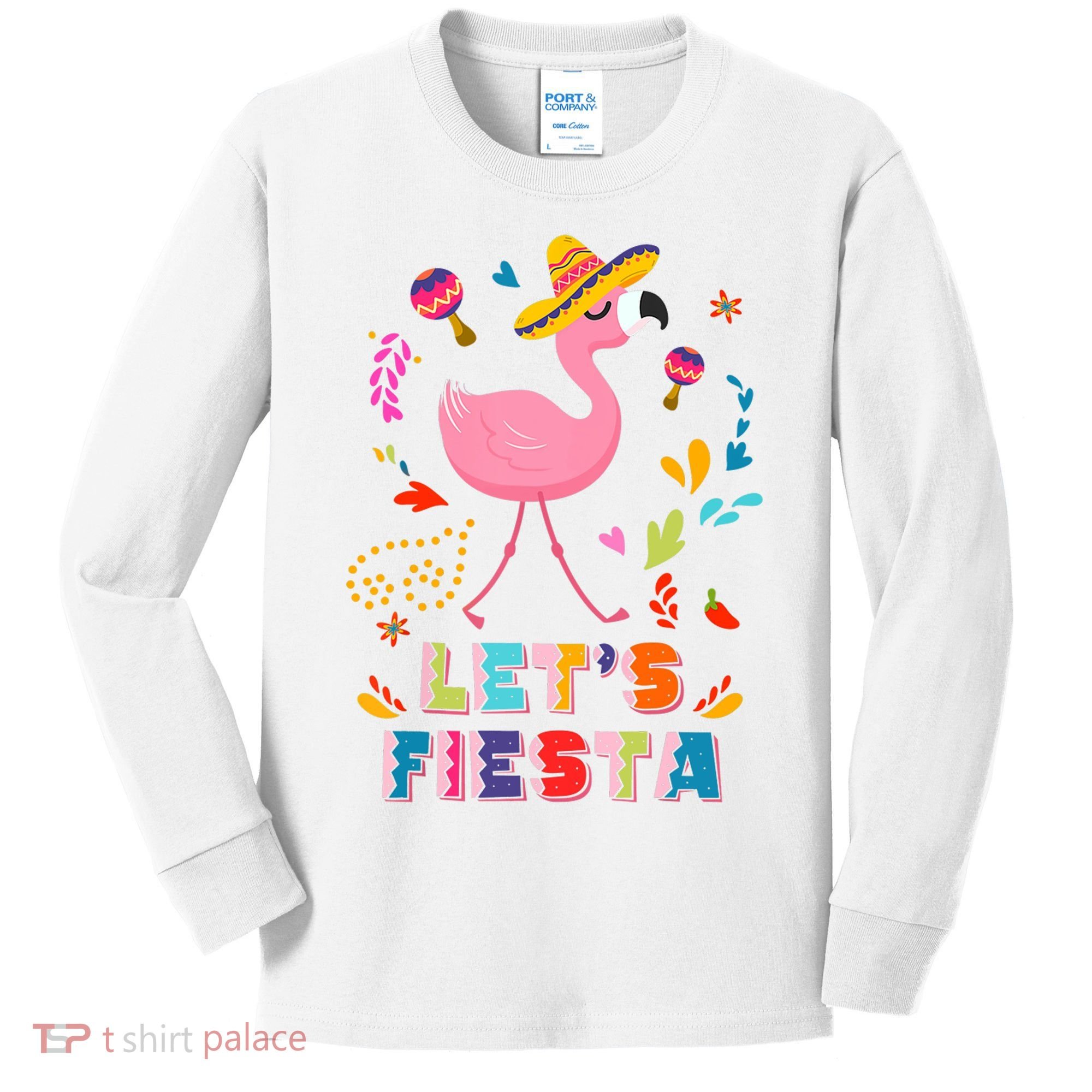 Let's Fiesta Flamingo Cinco De Mayo Kids Long Sleeve Shirt
