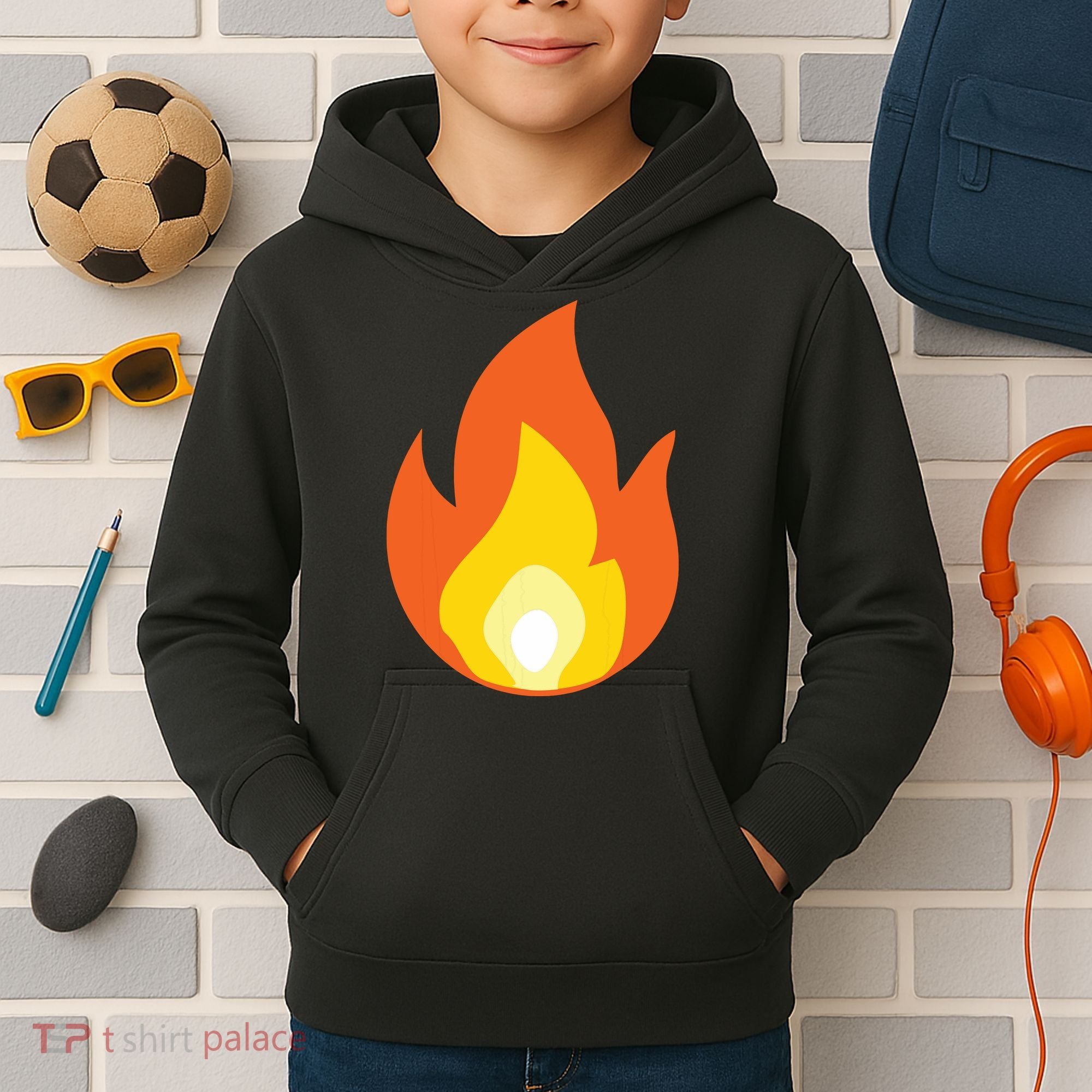 Lit Fire Flame Hot Burning Beach Kids Hoodie