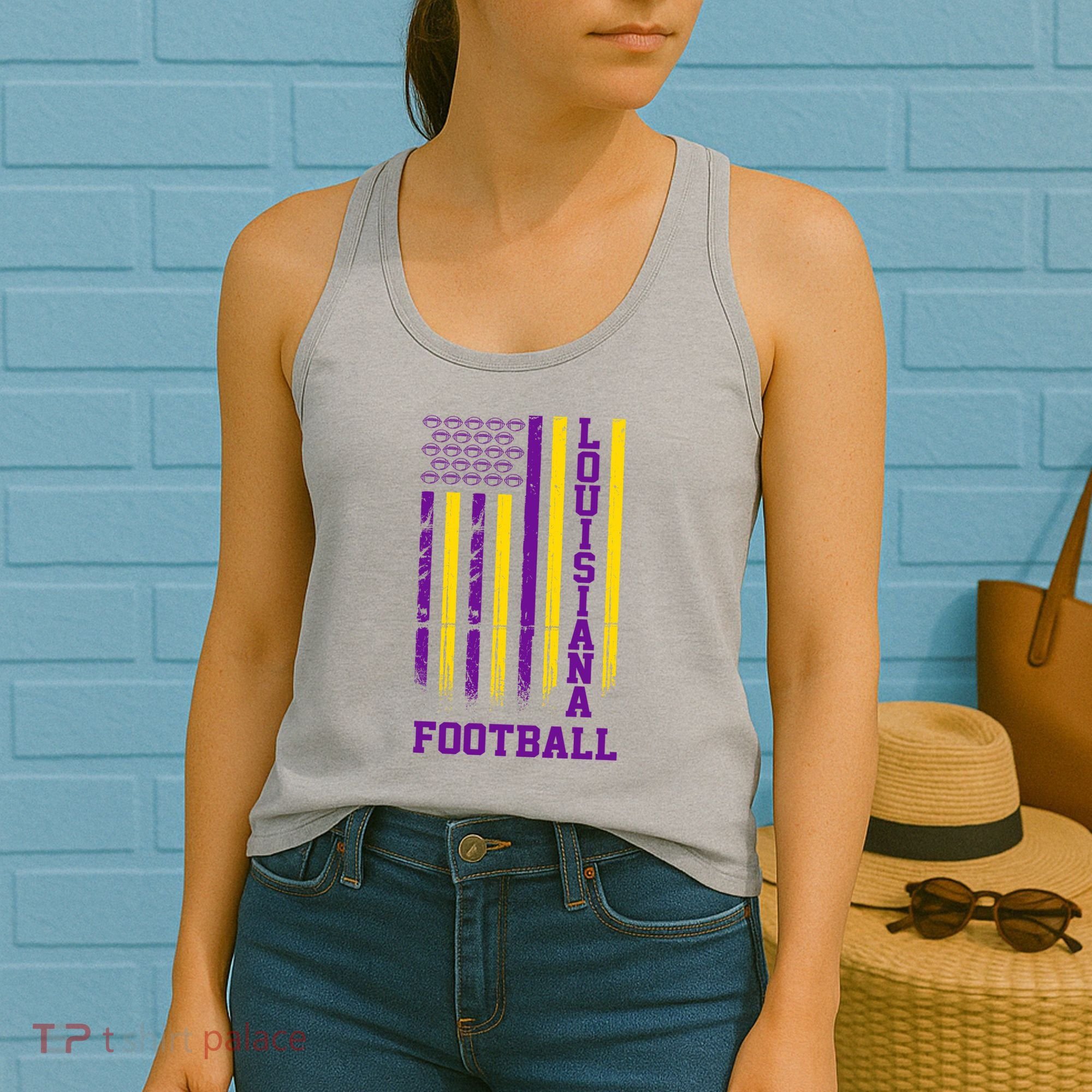 Louisiana Football Fan American Flag Women's Tank Top