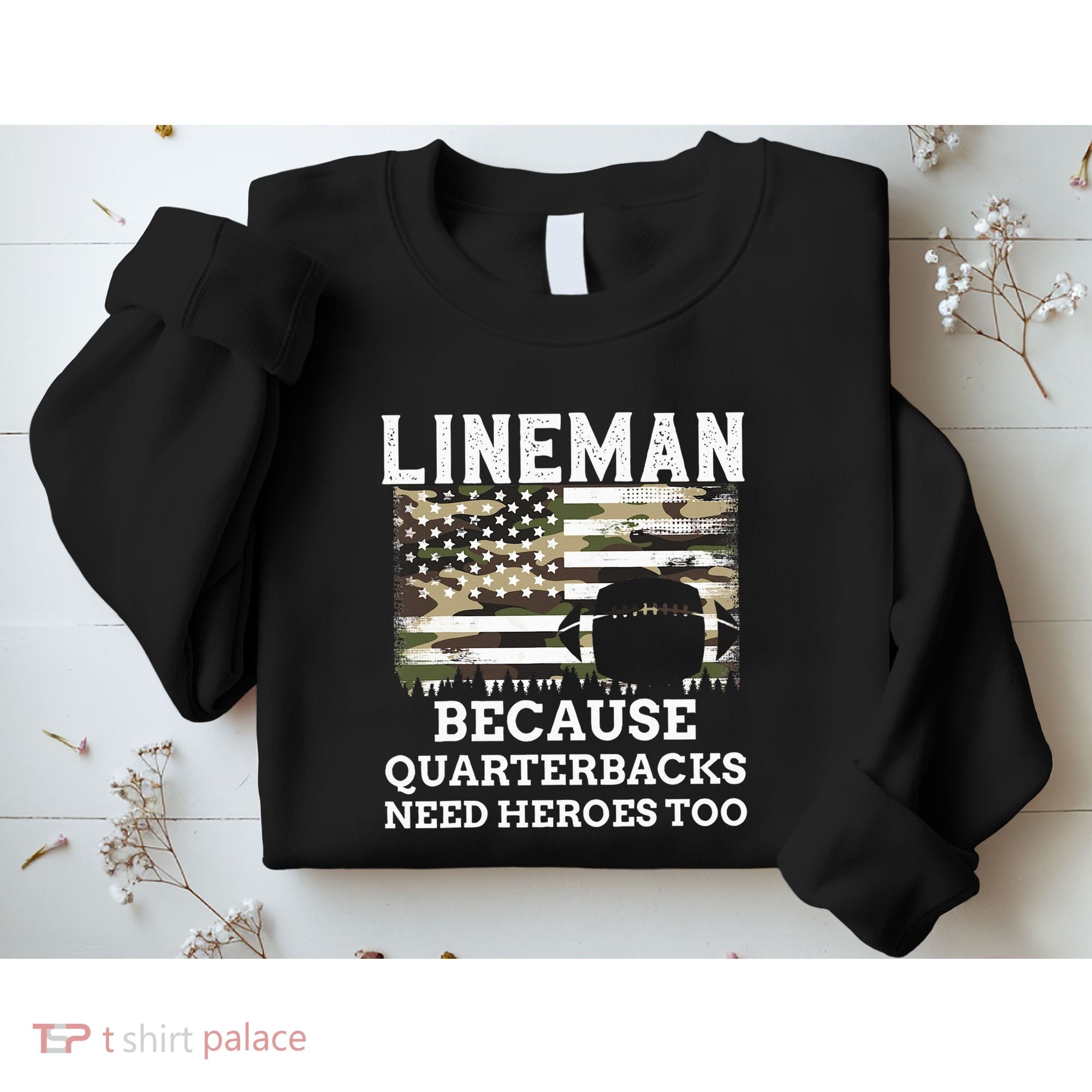 Lineman Football Gift Patriotic American Flag Camouflage Sweatshirt