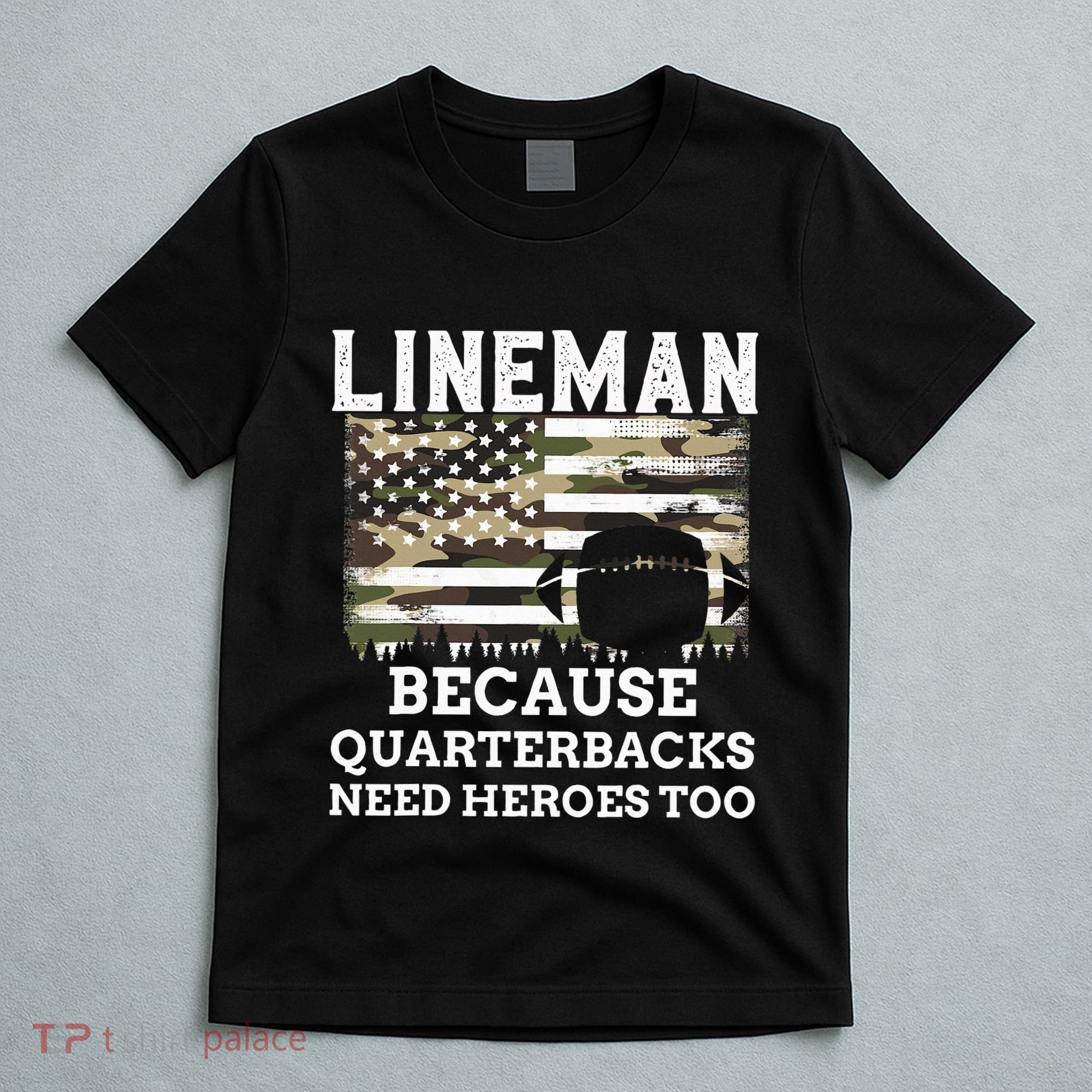 Lineman Football Gift Patriotic American Flag Camouflage T-Shirt