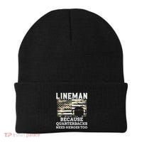 Lineman Football Gift Patriotic American Flag Camouflage Beanie thumb 0