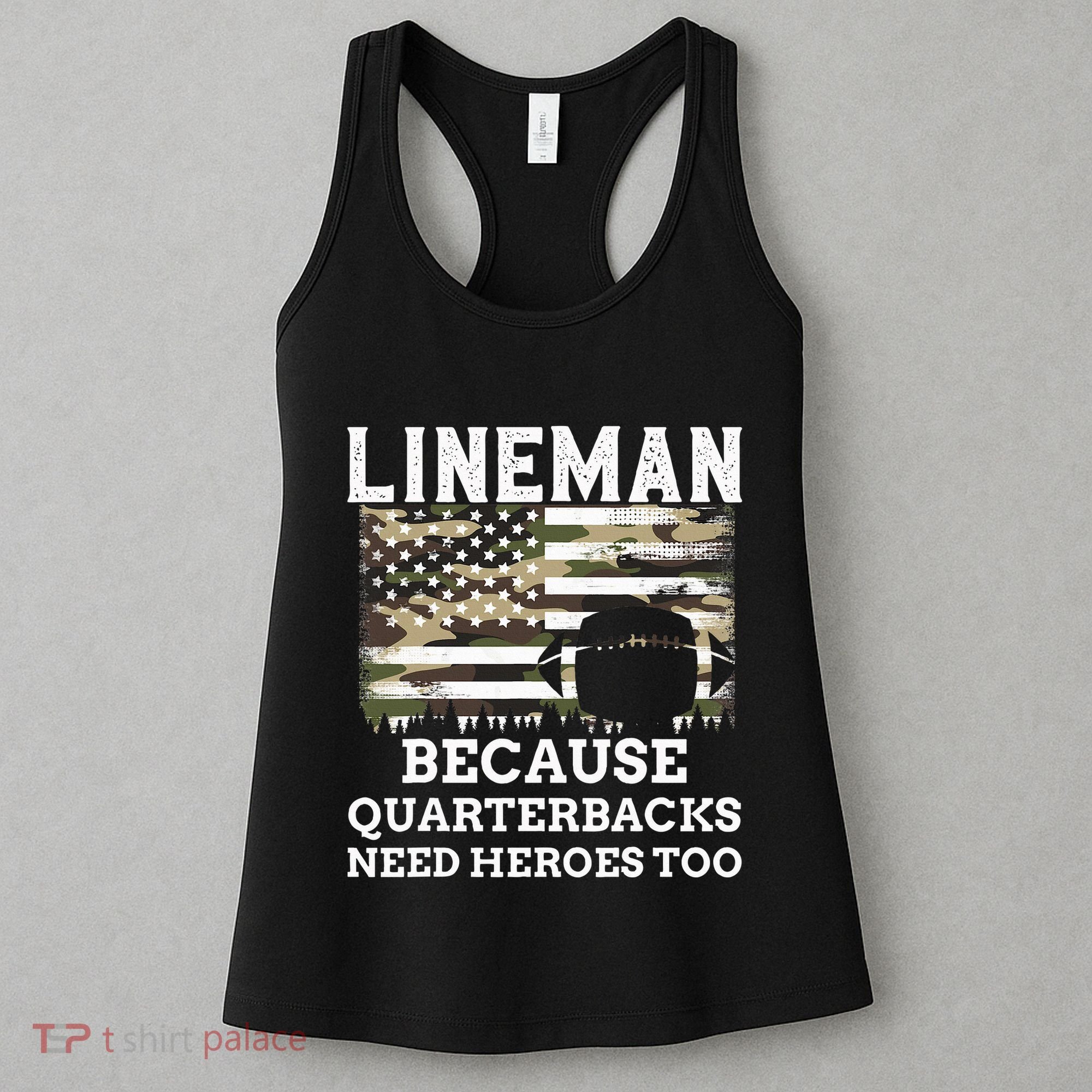 Lineman Football Gift Patriotic American Flag Camouflage Women's Tank Top