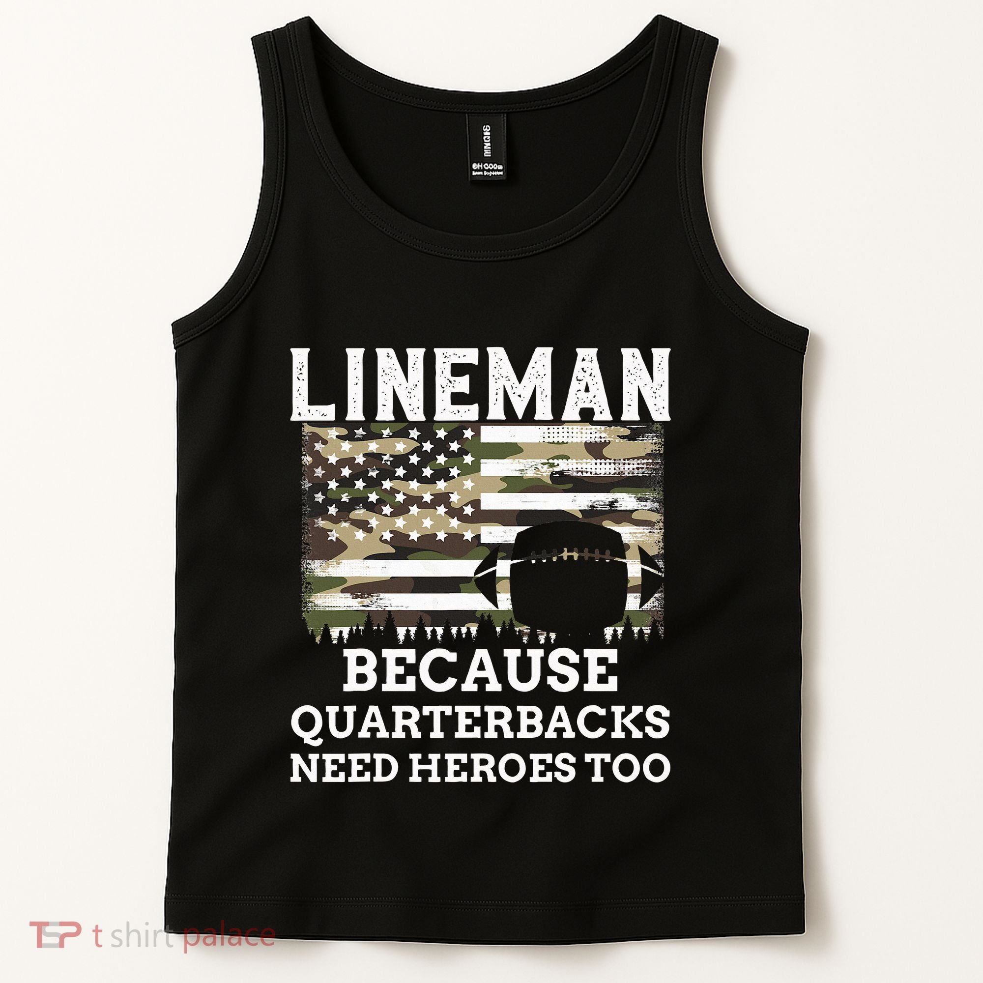 Lineman Football Gift Patriotic American Flag Camouflage Tank Top