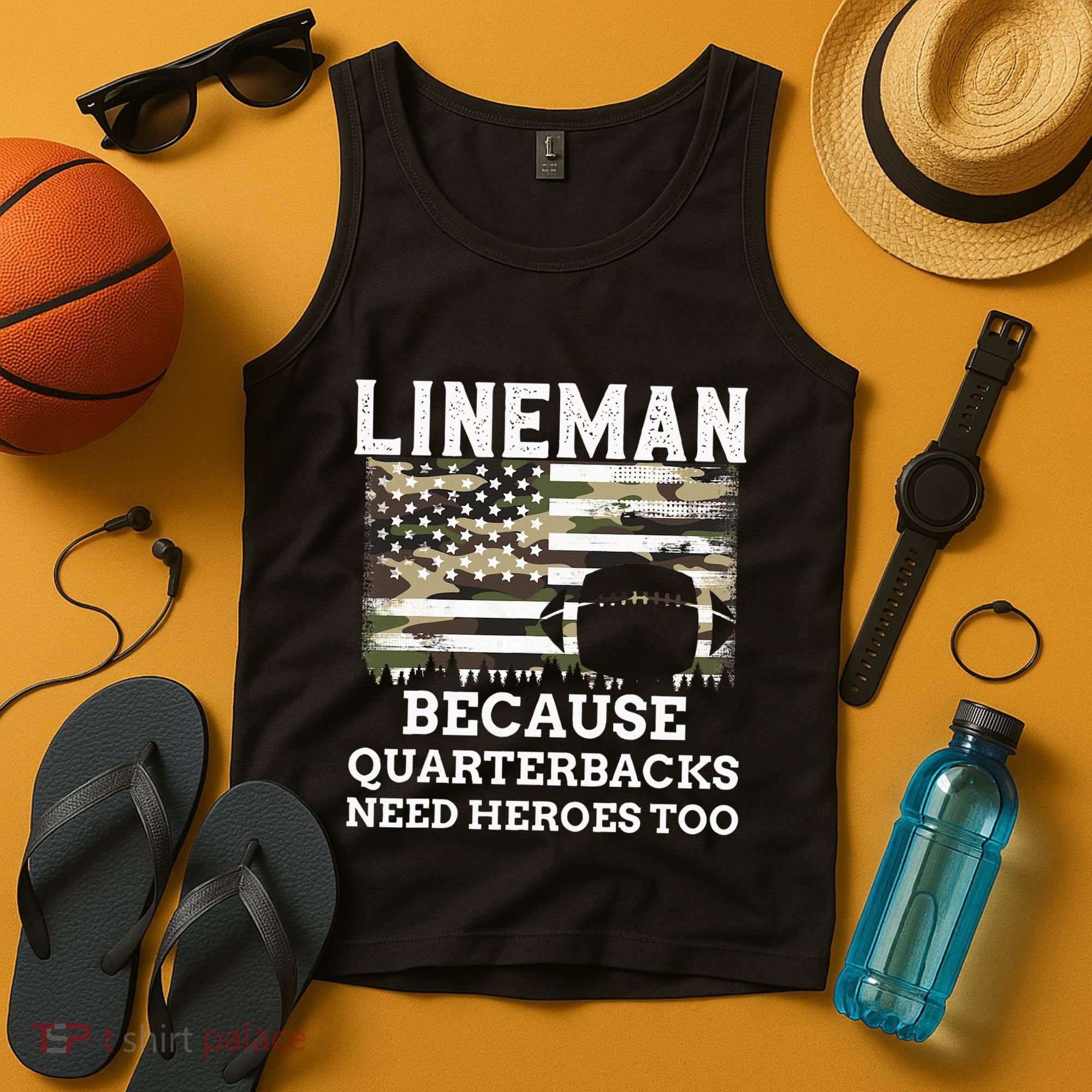 Lineman Football Gift Patriotic American Flag Camouflage Tank Top