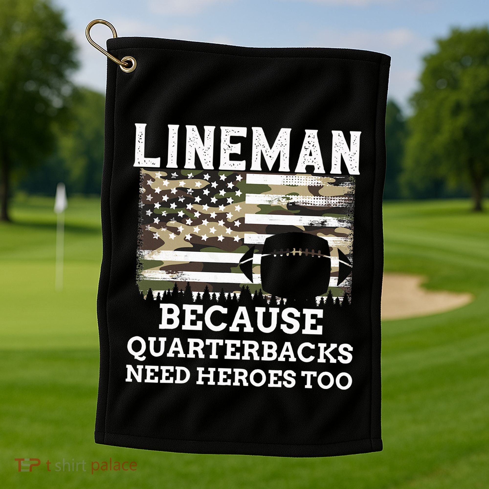 Lineman Football Gift Patriotic American Flag Camouflage Golf Towel