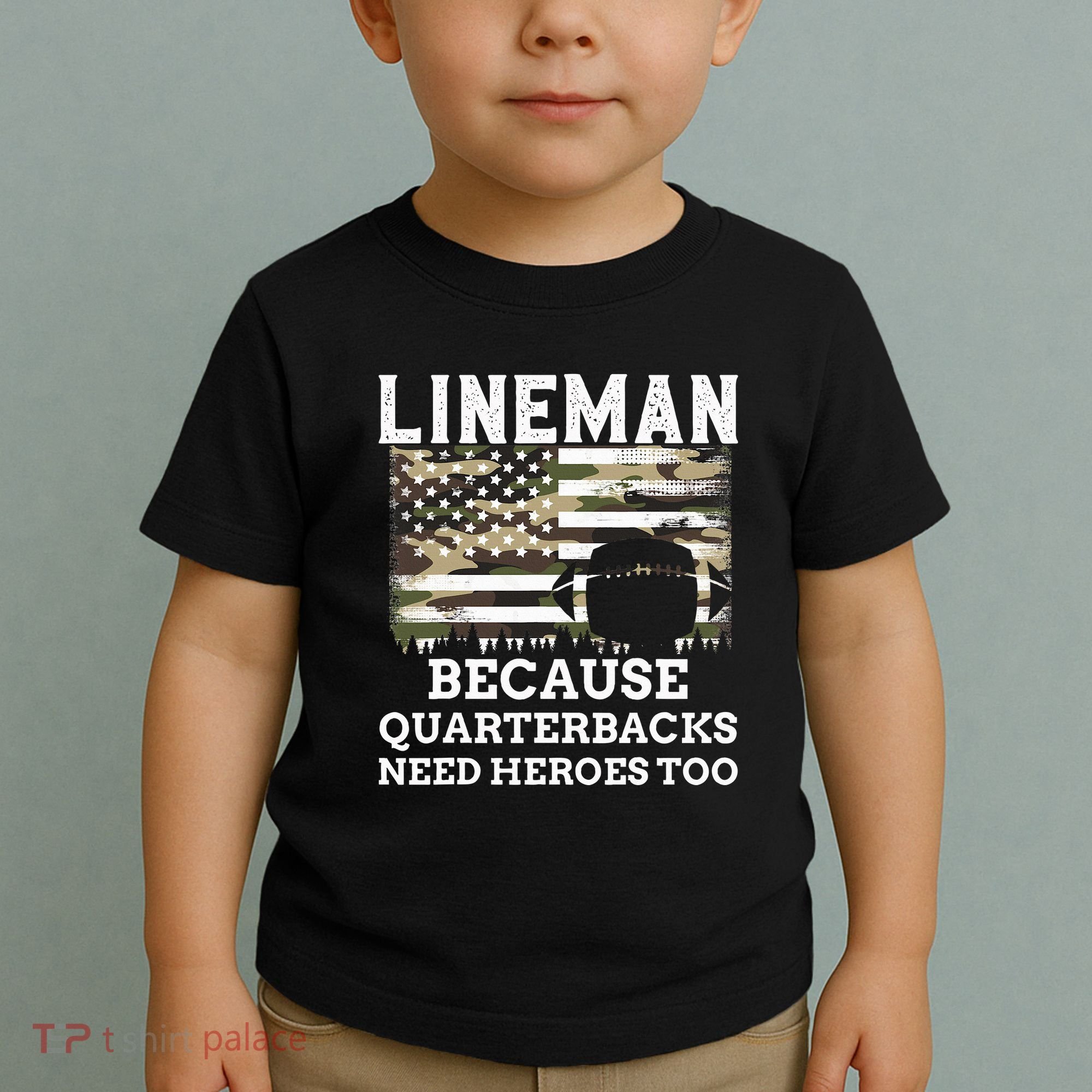 Lineman Football Gift Patriotic American Flag Camouflage Toddler T-Shirt