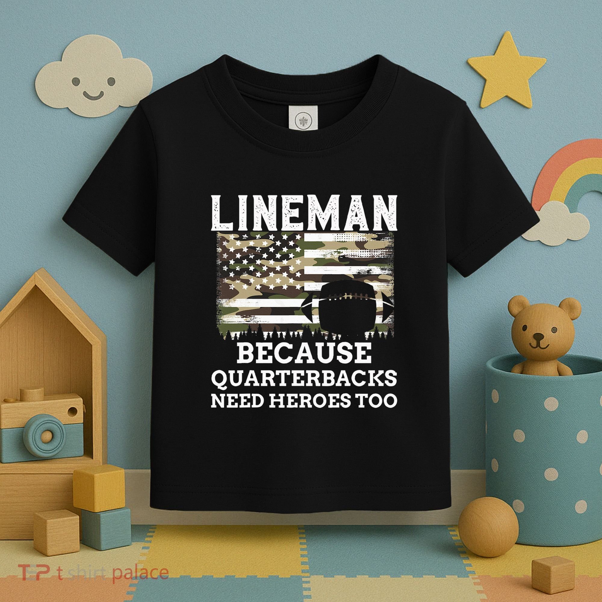 Lineman Football Gift Patriotic American Flag Camouflage Toddler T-Shirt