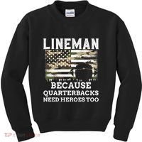 Lineman Football Gift Patriotic American Flag Camouflage Kids Sweatshirt thumb 0
