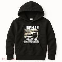 Lineman Football Gift Patriotic American Flag Camouflage Kids Hoodie thumb 0