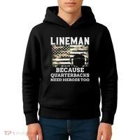 Lineman Football Gift Patriotic American Flag Camouflage Kids Hoodie thumb 4