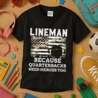 Lineman Football Gift Patriotic American Flag Camouflage Kids T-Shirt thumb 3