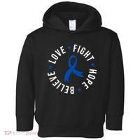 Love Fight Hope And Believe Colon Cancer Awareness Toddler Hoodie thumb 0