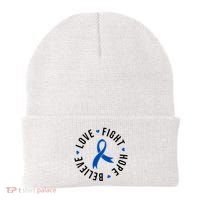 Love Fight Hope And Believe Colon Cancer Awareness Beanie thumb 0