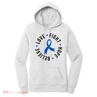 Love Fight Hope And Believe Colon Cancer Awareness Women's Hoodie thumb 0