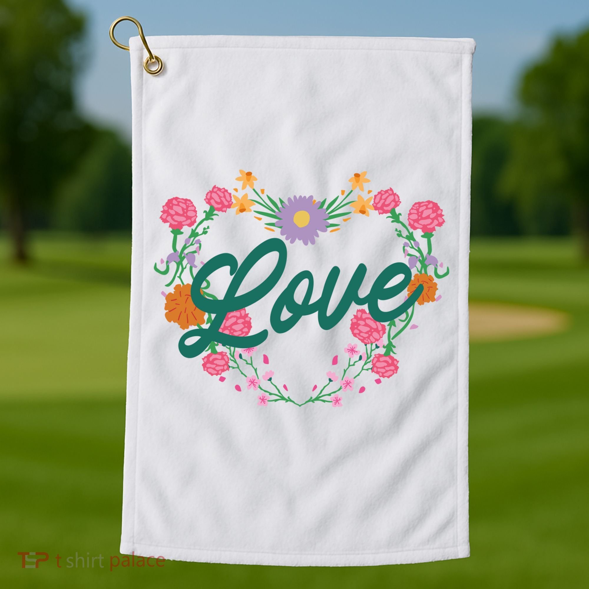 Love Floral Heart Golf Towel
