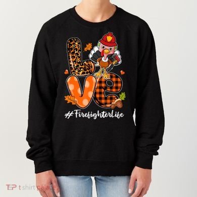 Love Firefighter Leopard Turkey Fall Thanksgiving Women's Sweatshirt