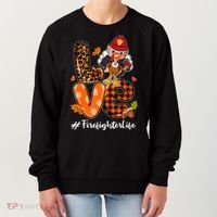 Love Firefighter Leopard Turkey Fall Thanksgiving Women's Sweatshirt thumb 0