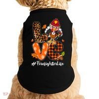 Love Firefighter Leopard Turkey Fall Thanksgiving Doggie Tank thumb 0