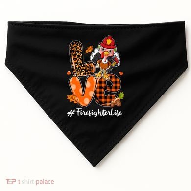 Love Firefighter Leopard Turkey Fall Thanksgiving USA-Made Doggie Bandana