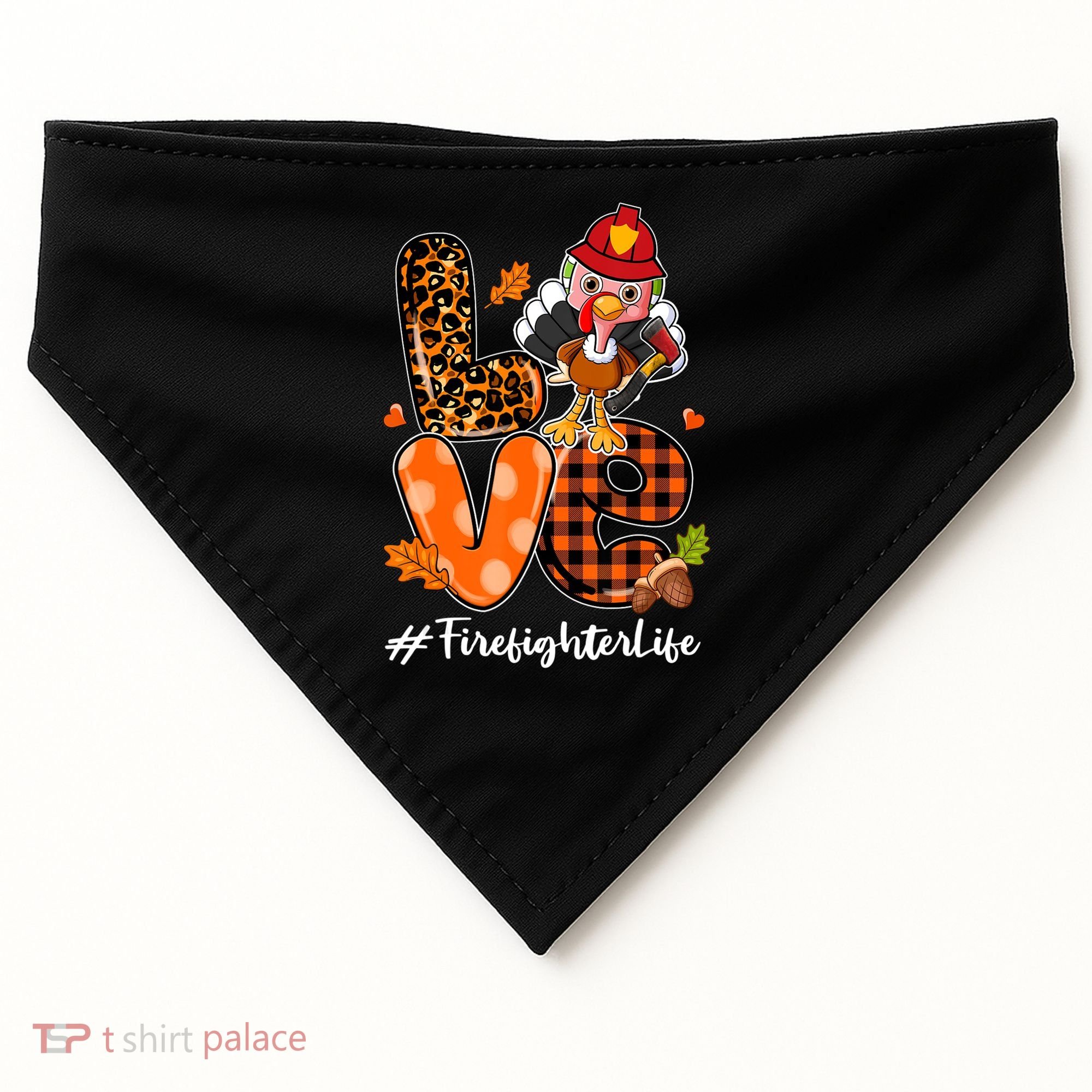 Love Firefighter Leopard Turkey Fall Thanksgiving USA-Made Doggie Bandana