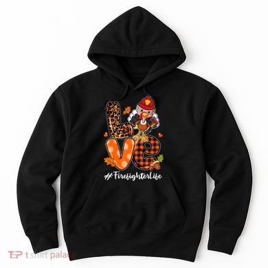Love Firefighter Leopard Turkey Fall Thanksgiving Hoodie