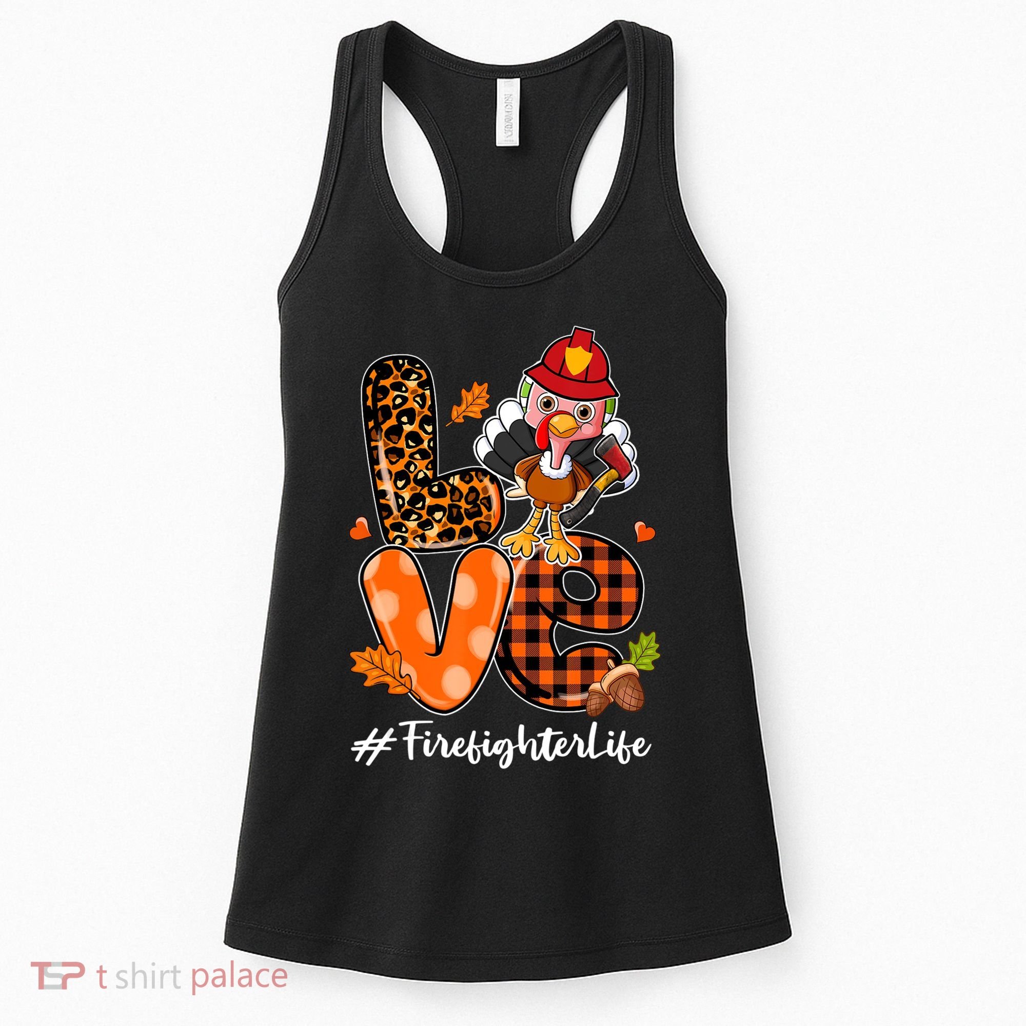 Love Firefighter Leopard Turkey Fall Thanksgiving Women's Tank Top